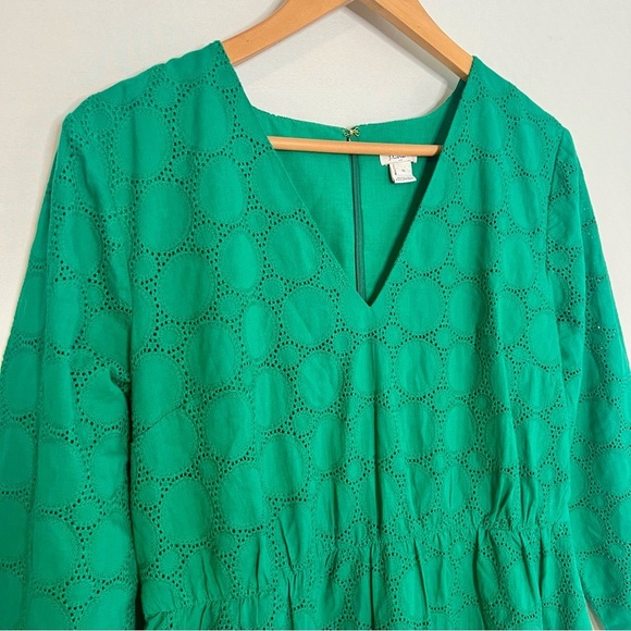 J. Crew Green Cotton V-Neck Circle-Eyelet Lace Dress. Size 12. - Picture 5 of 14
